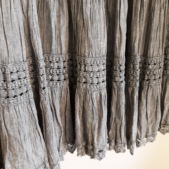 GRAY/GREEN BATIK PEASANT SKIRT, M - Picture 3 of 6